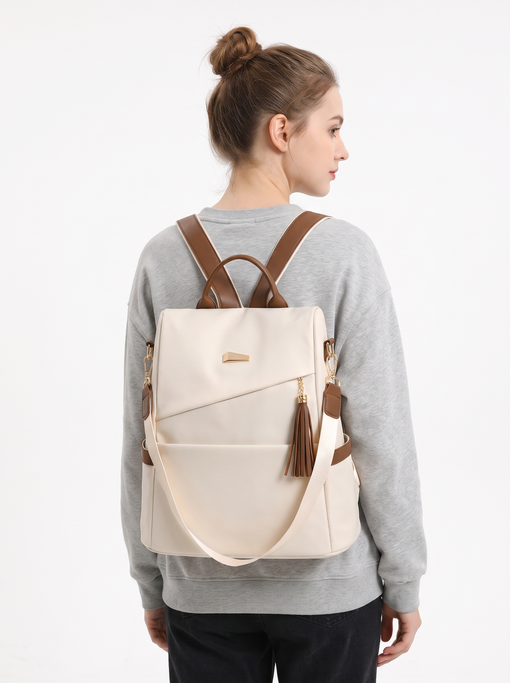 Nylon Backpack with Tassel Pocket
