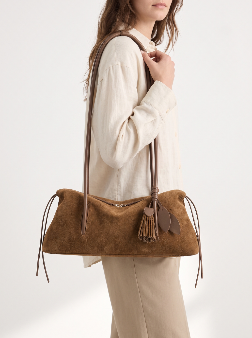 Suede and Leather Pillow Bag with Tassel