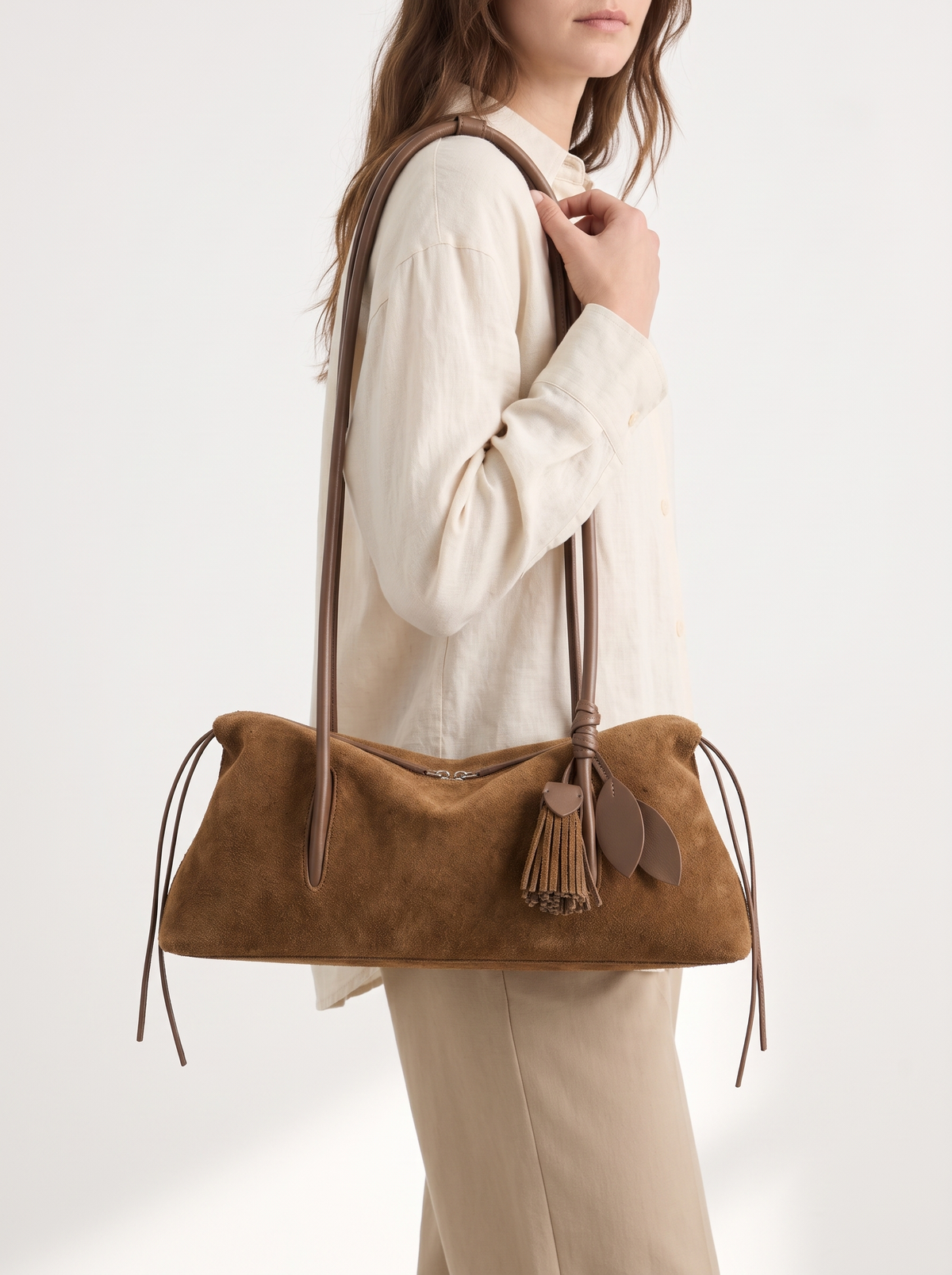 Suede and Leather Pillow Bag with Tassel