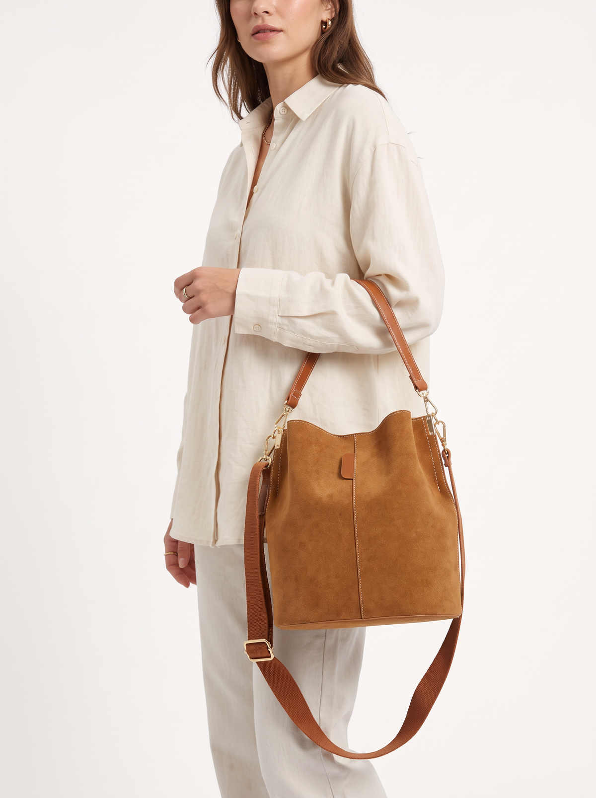 Vegan Suede Bucket Bag with Two Straps