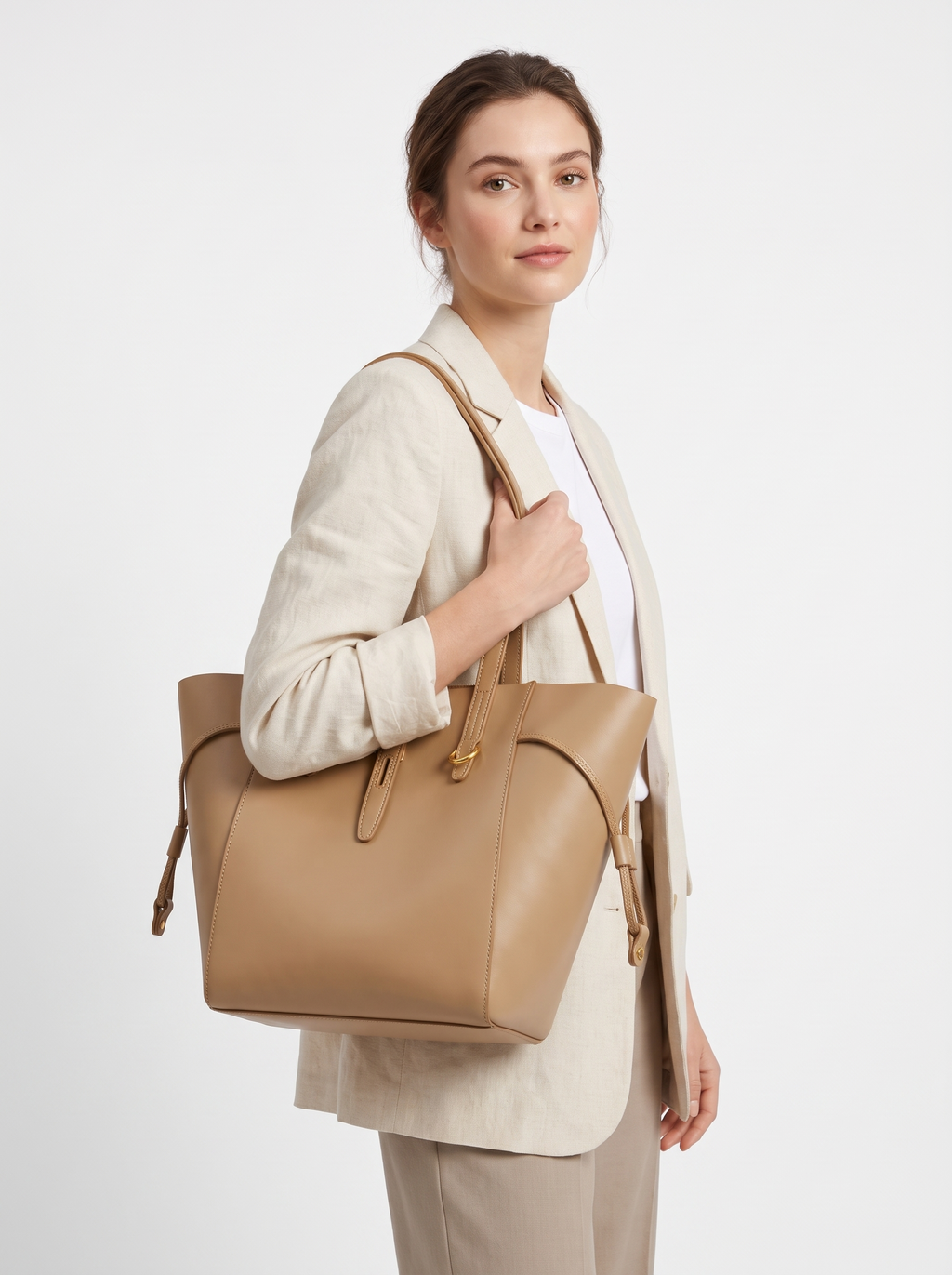 Winged Leather Tote with Removable Pouch