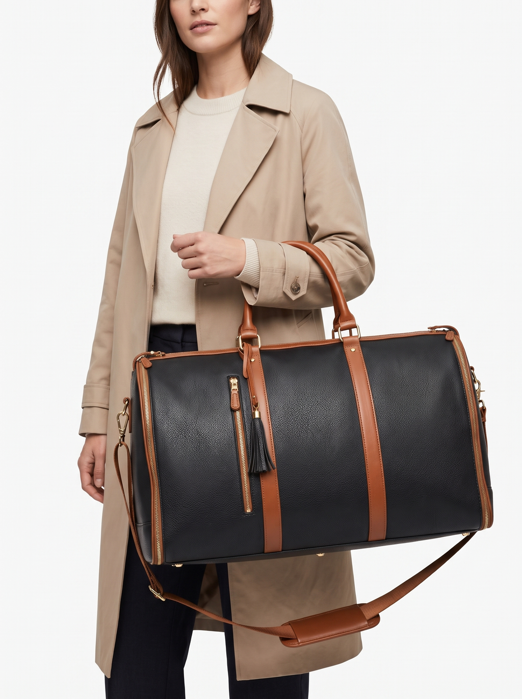 Vegan Leather Weekender Bag 50L in Black and Brown
