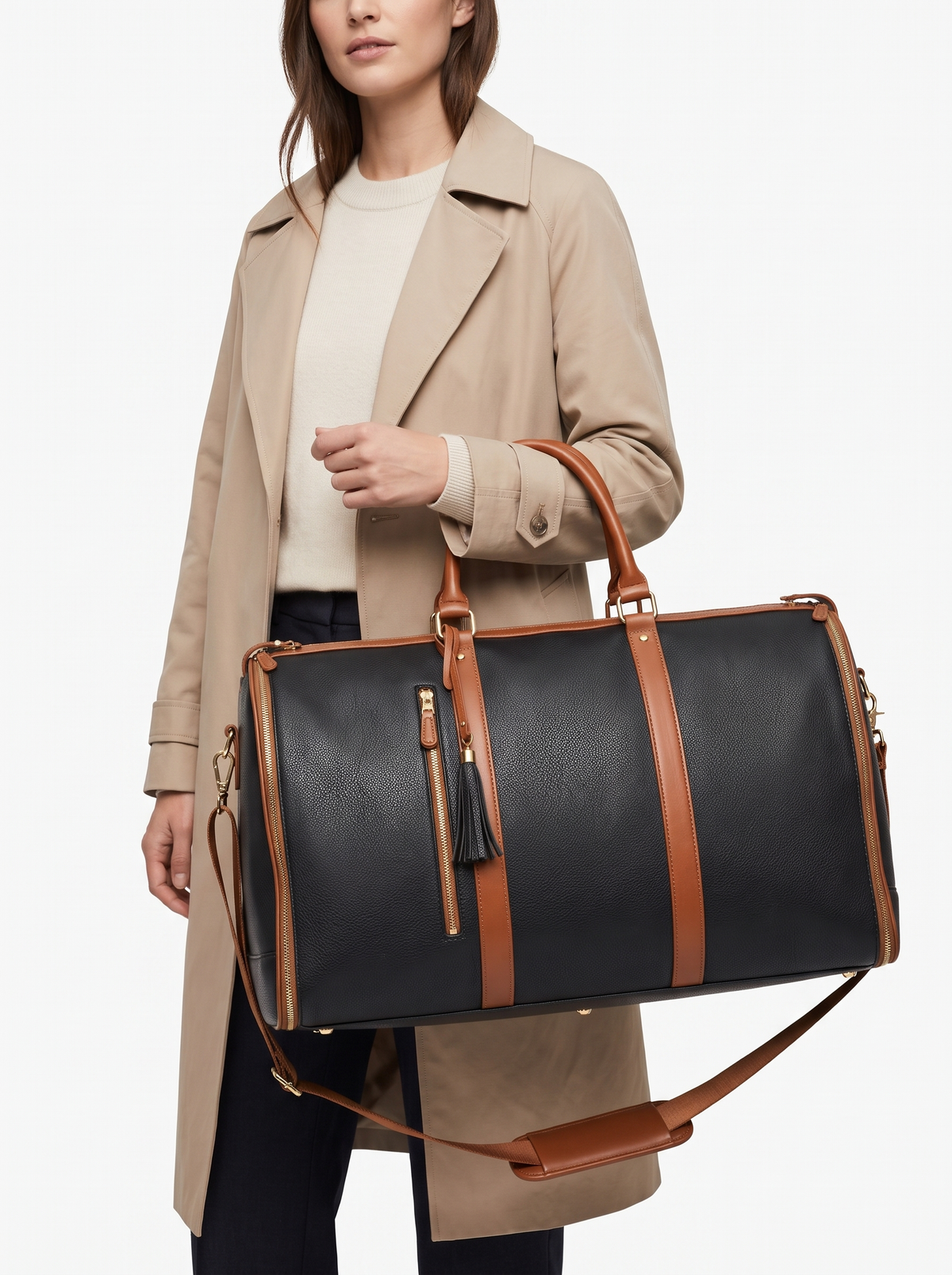 Vegan Leather Weekender Bag 50L in Black and Brown