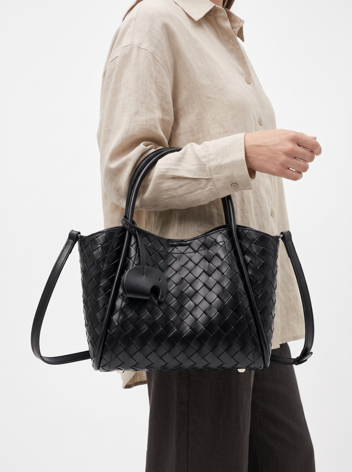 Woven Vegan Leather Mini Tote