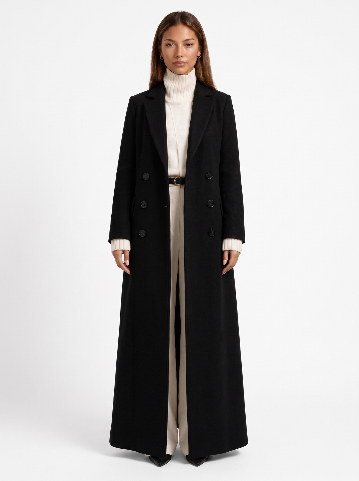 Longline Double-Breasted Coat in Wool-Look Fabric
