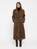 Long Faux Suede Trench Coat with Belt