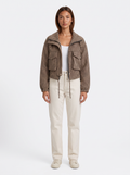 Cropped Houndstooth Zip Jacket with Drawstring Hem