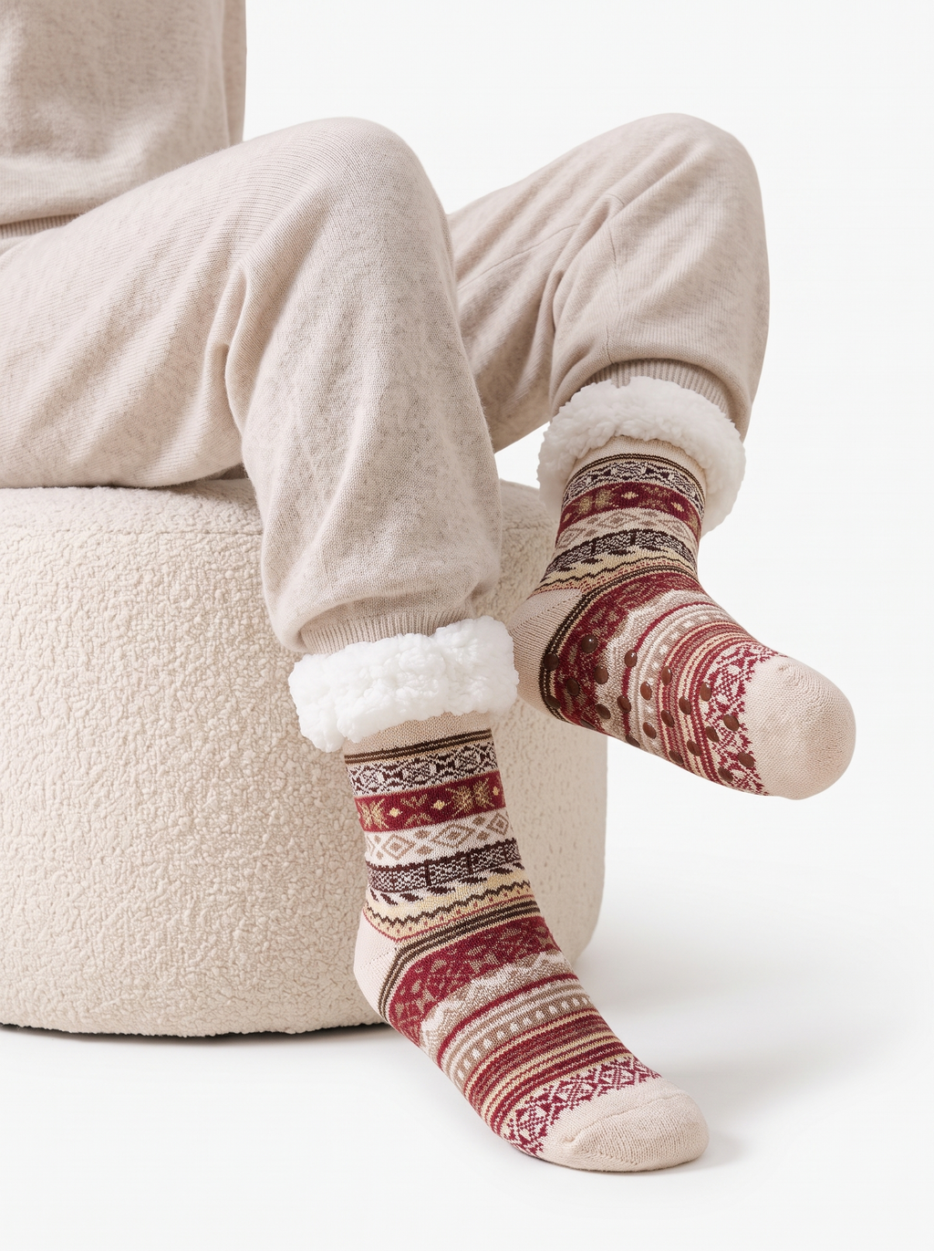 Women's Nordic slipper socks with plush lining and non-slip soles