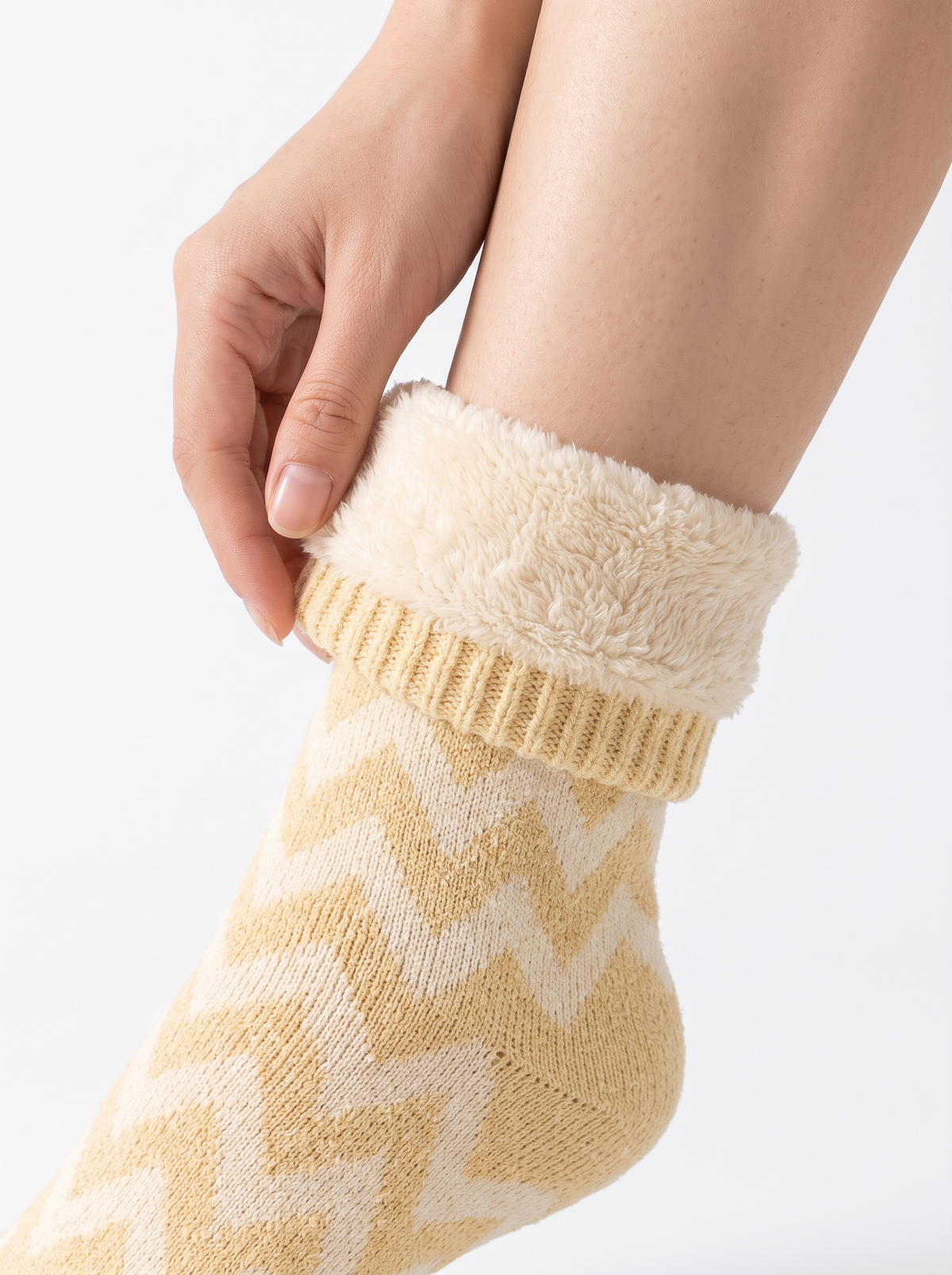 Thick plush fleece lining inside the Nordic winter socks