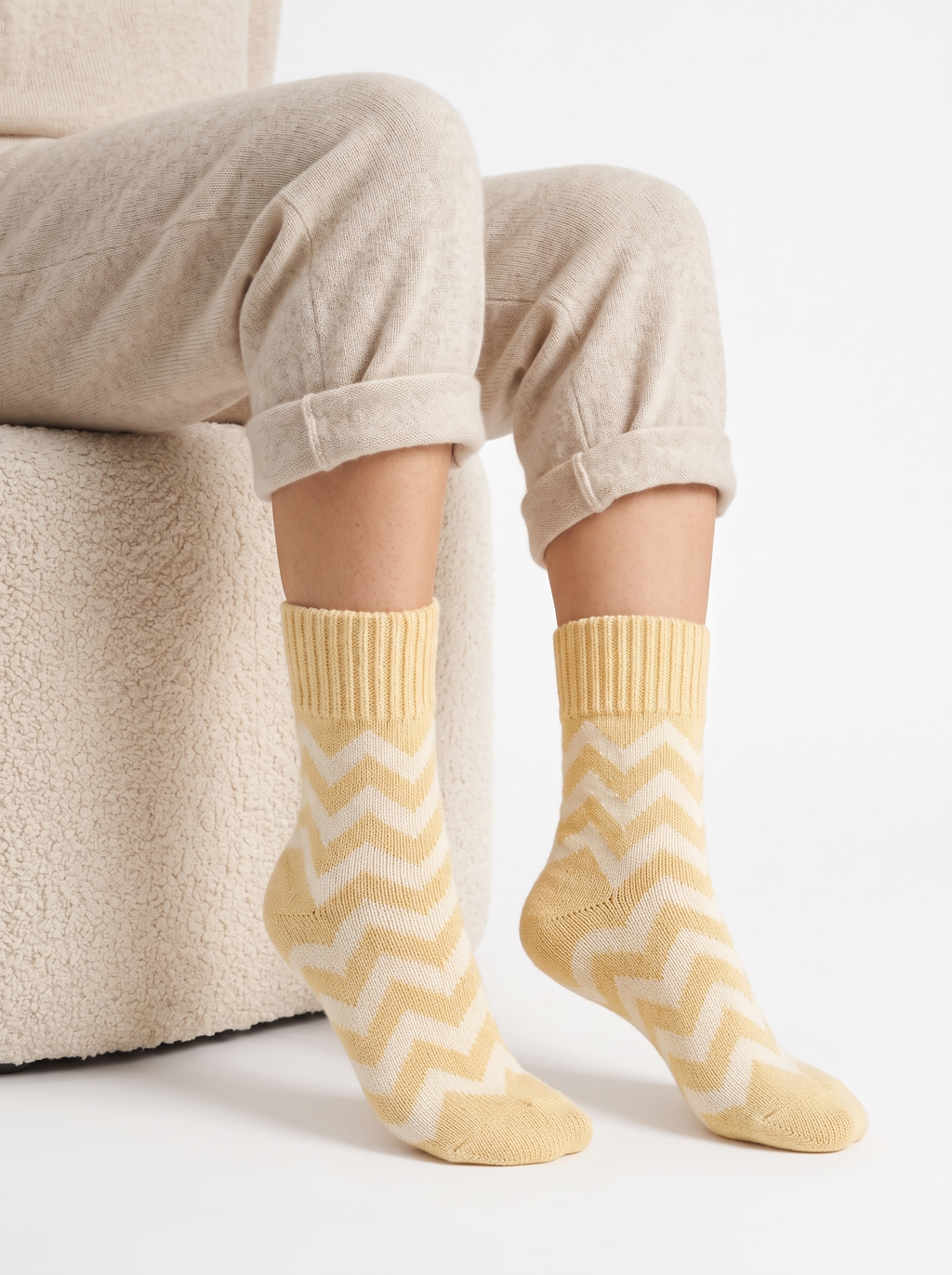 Women's Nordic fleece-lined winter socks with chevron pattern