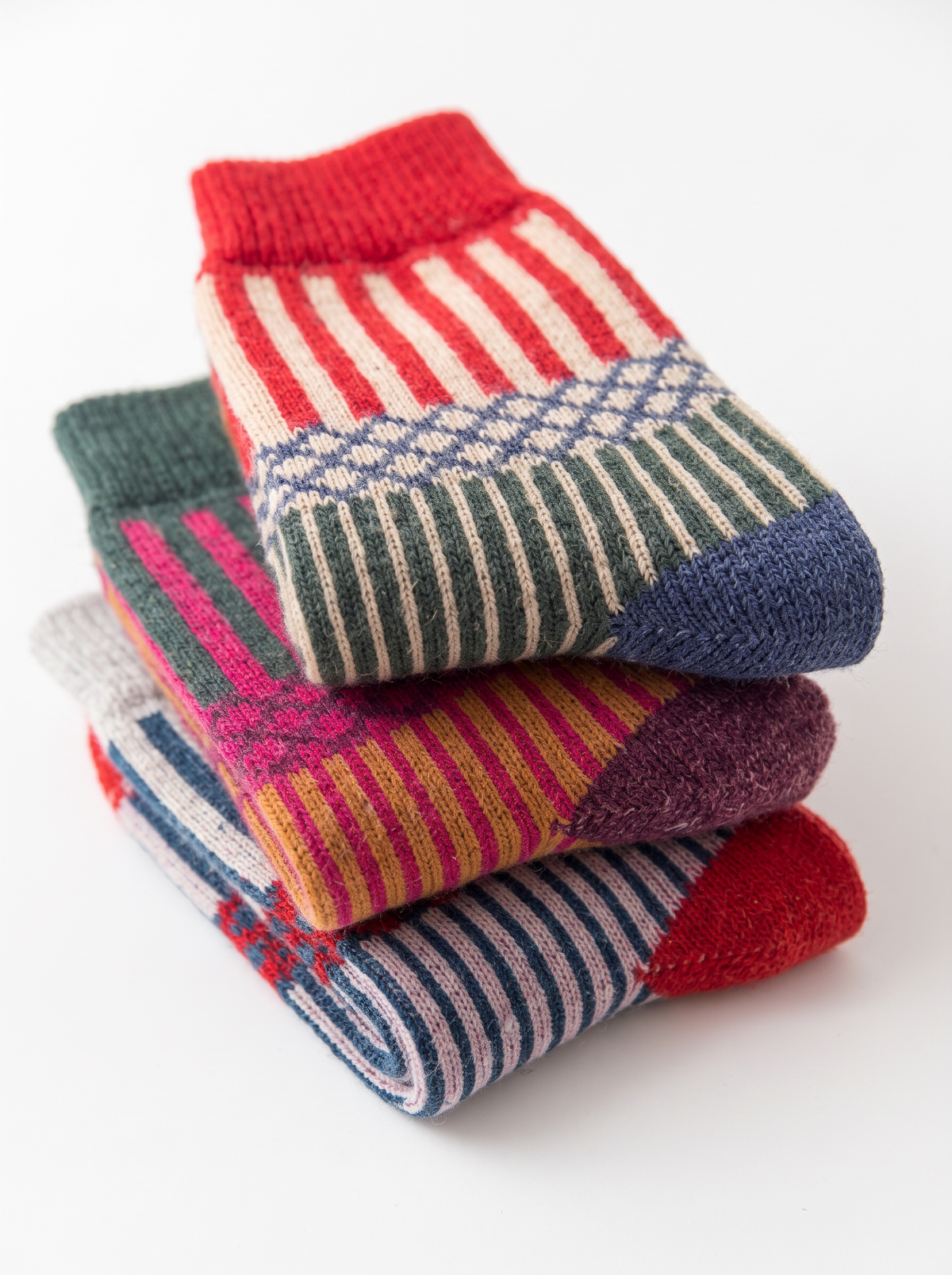 Close-up of Nordic wool sock knit texture