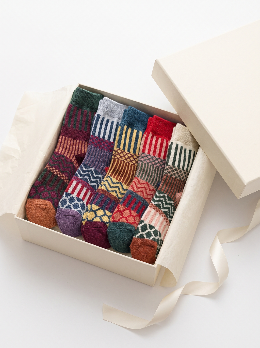 Nordic wool socks gift set presented in a cream gift box