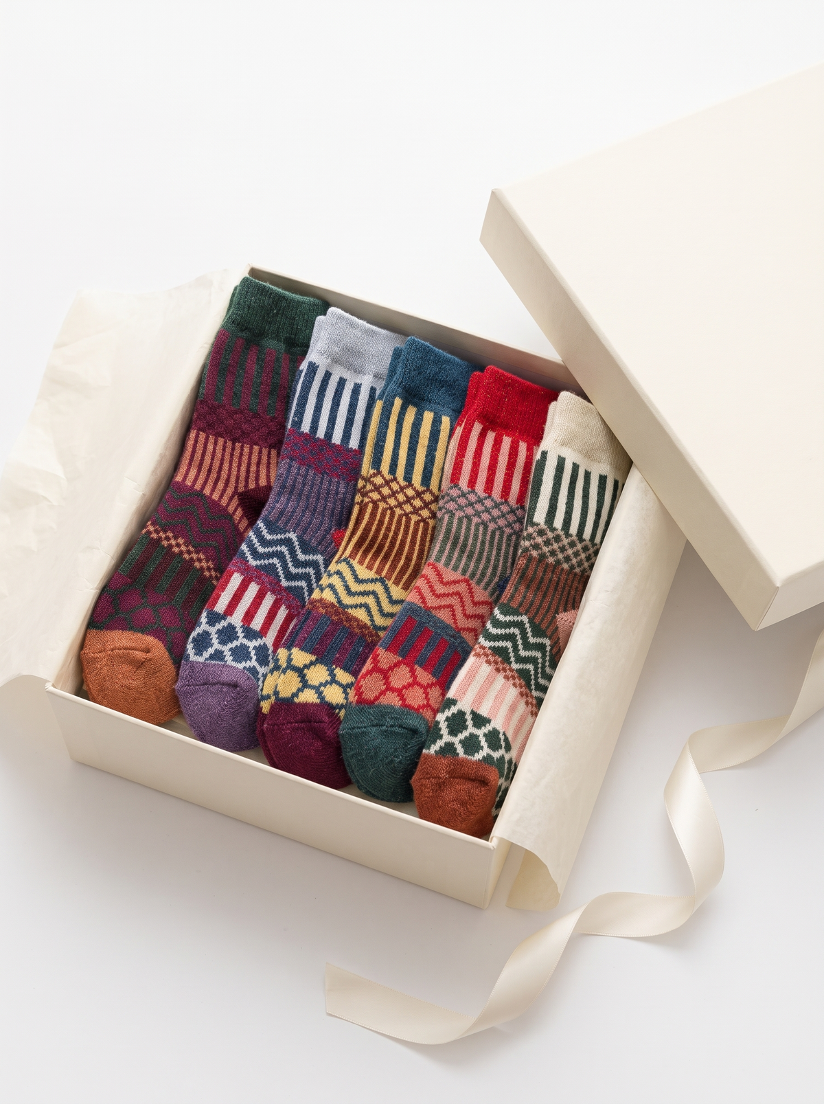 Nordic wool socks gift set presented in a cream gift box