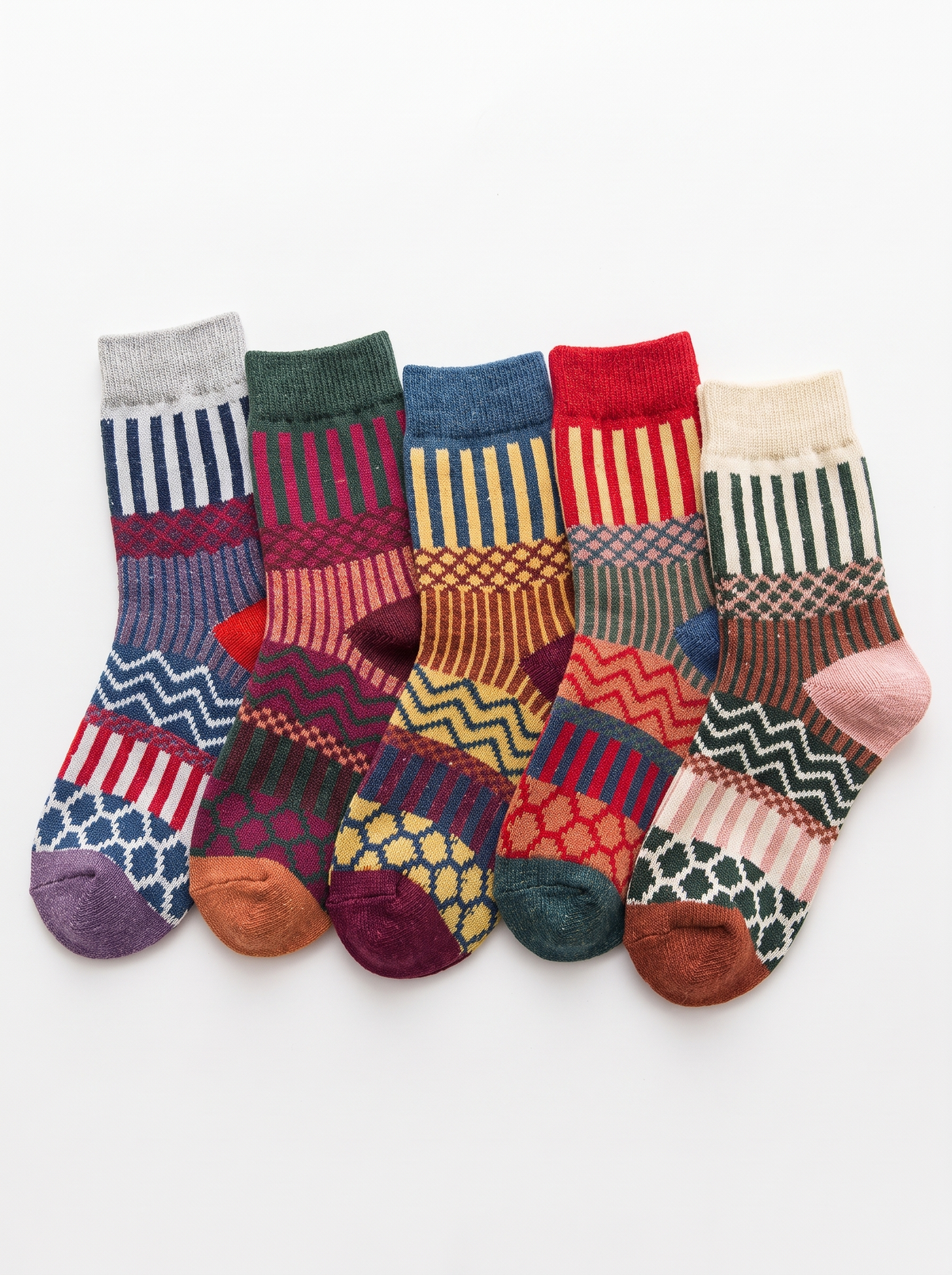 Nordic wool socks gift set with five Scandinavian patterns