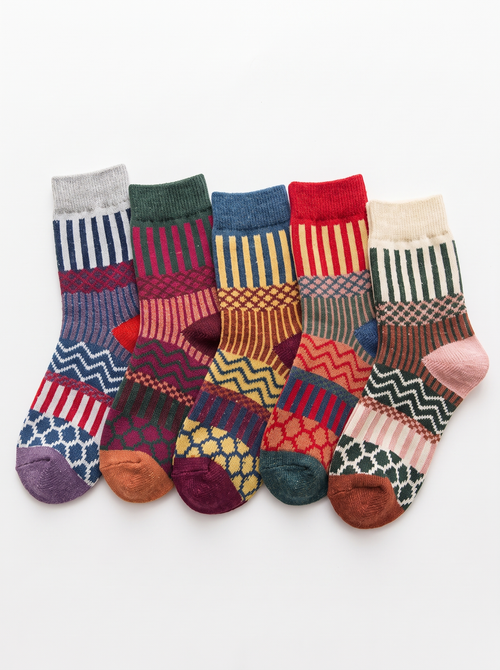 Nordic wool socks gift set with five Scandinavian patterns