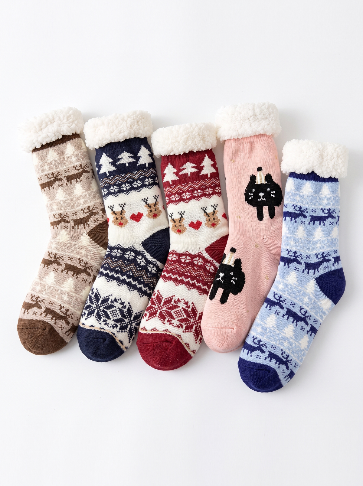 Women's fluffy Christmas slipper socks in five festive designs