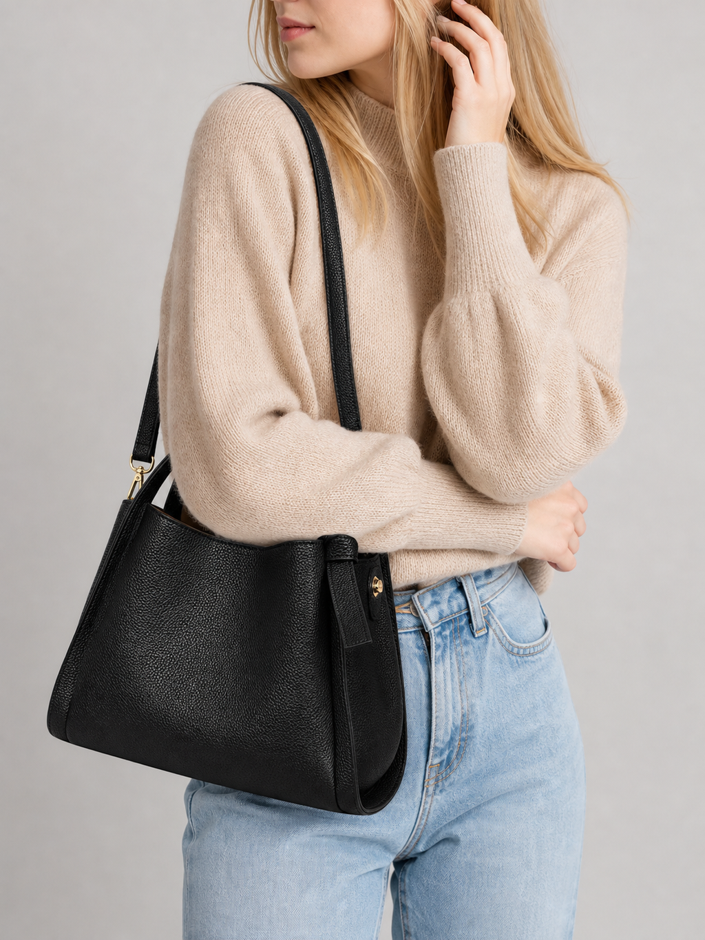 Compact Structured Shoulder Bag with Top Handles