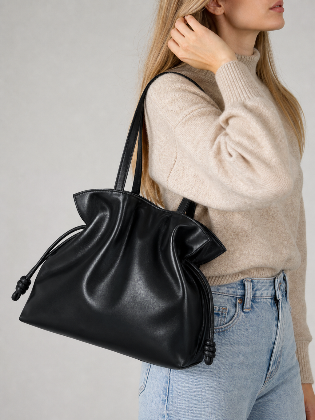 Ruched Leather Cloud Bag