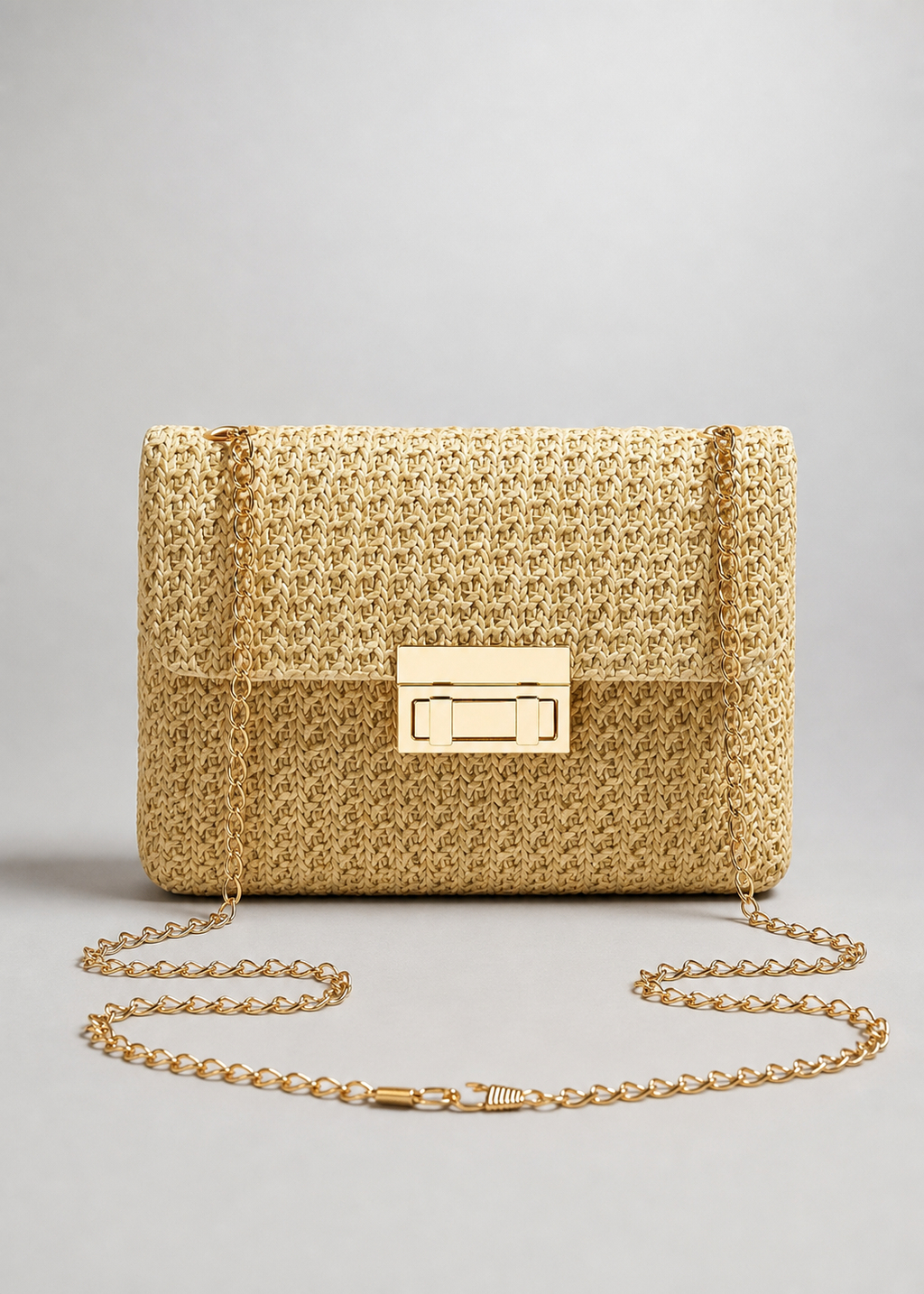 Woven Crossbody Clutch with Chain Strap