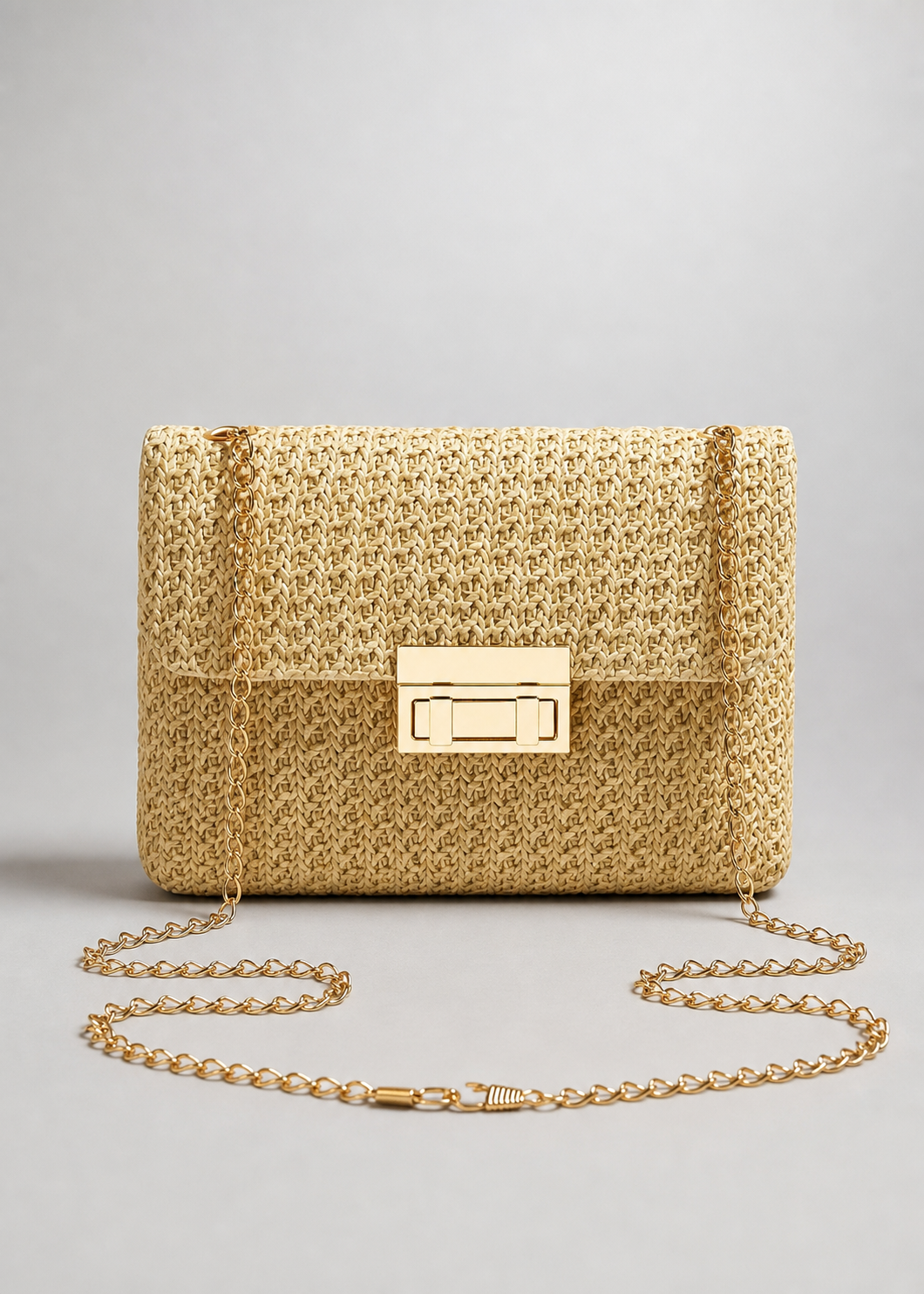 Woven Crossbody Clutch with Chain Strap