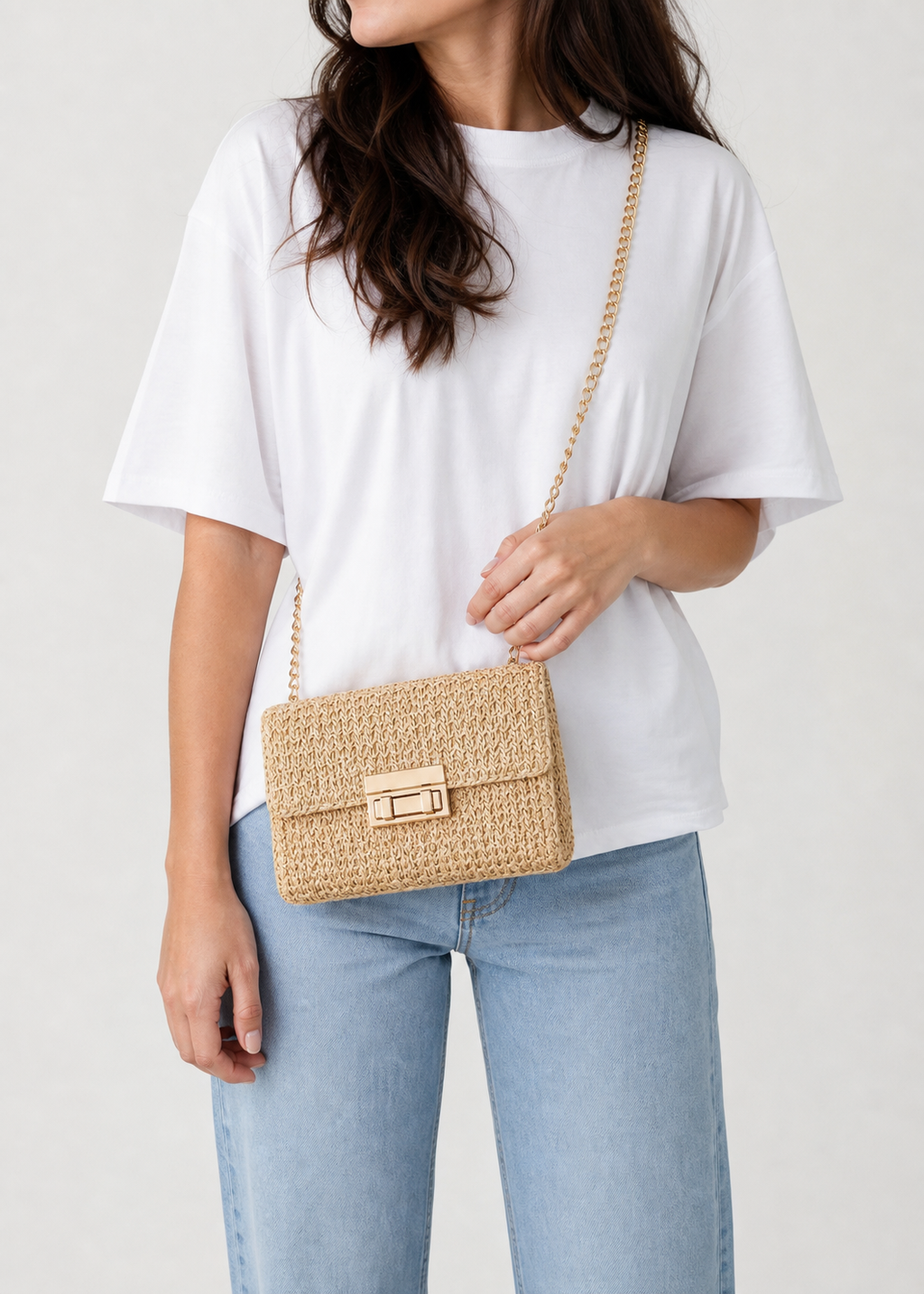 Woven Crossbody Clutch with Chain Strap