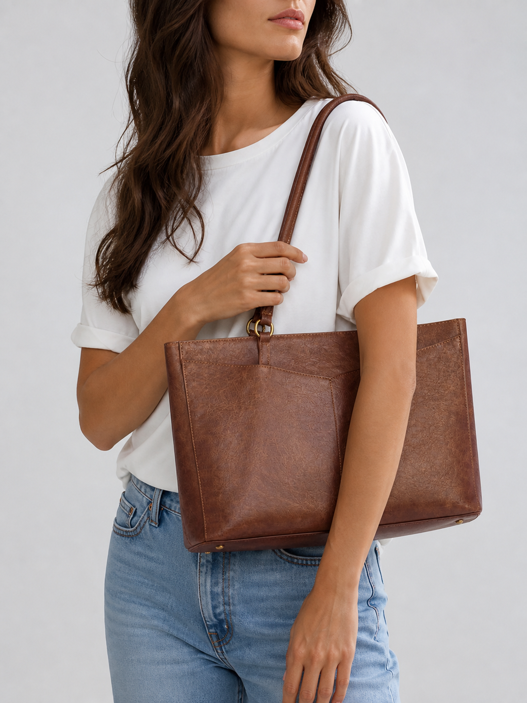 Distressed Vegan Leather Laptop Tote