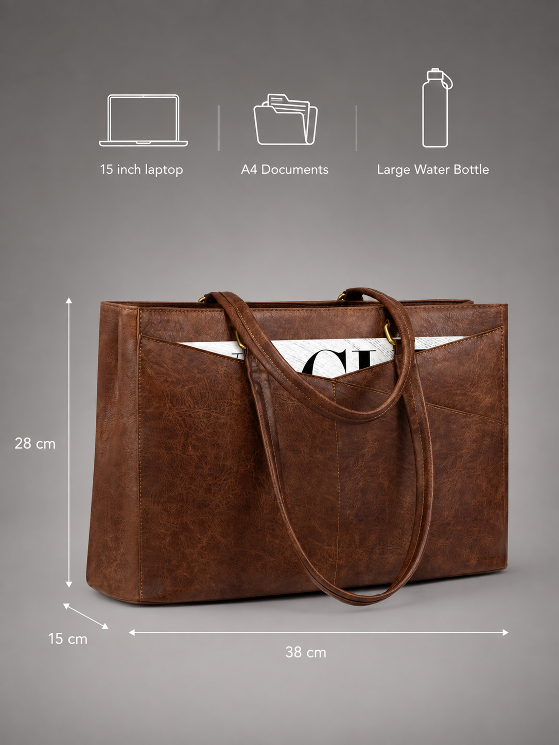 Distressed Vegan Leather Laptop Tote