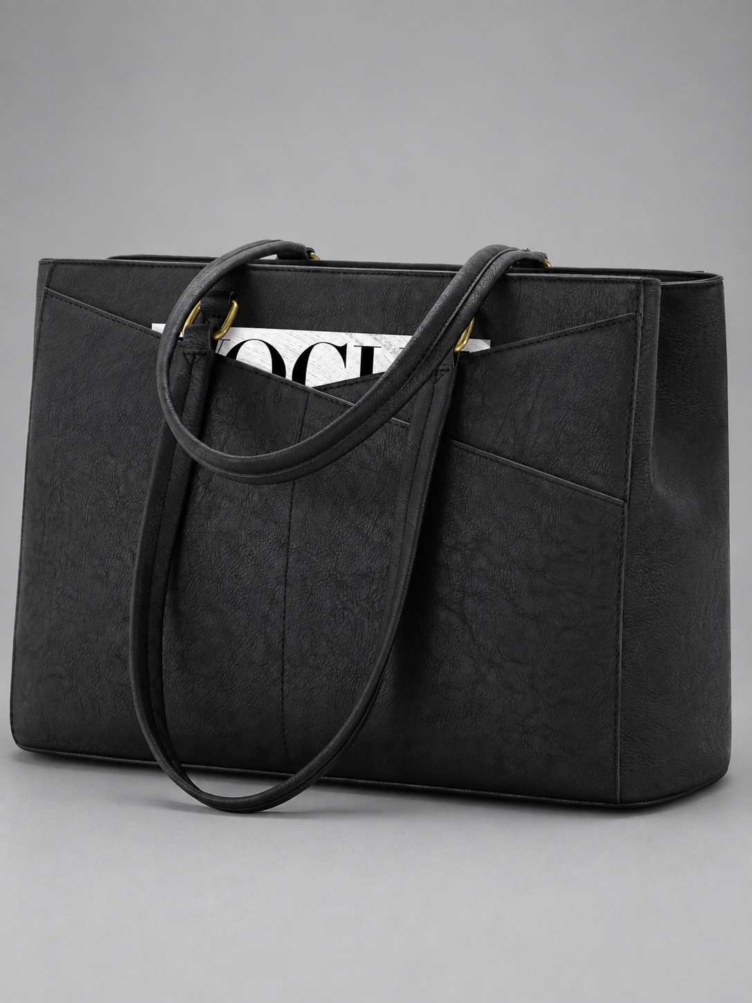 Distressed Vegan Leather Laptop Tote