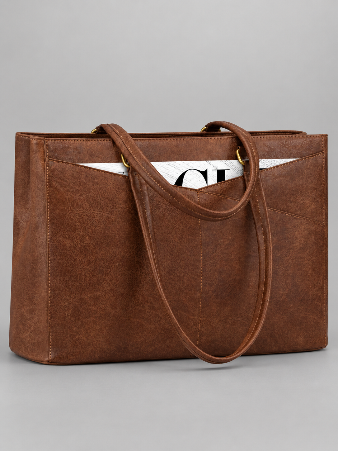 Distressed Vegan Leather Laptop Tote