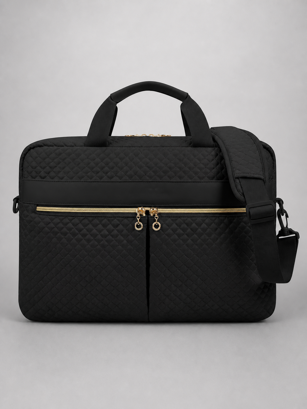 Quilted Laptop Bag with Front Zip Pockets