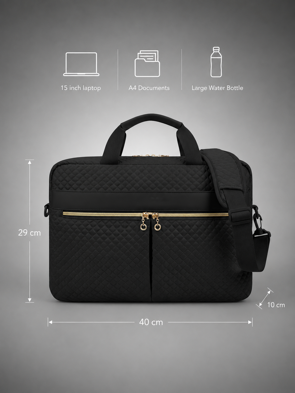 Quilted Laptop Bag with Front Zip Pockets