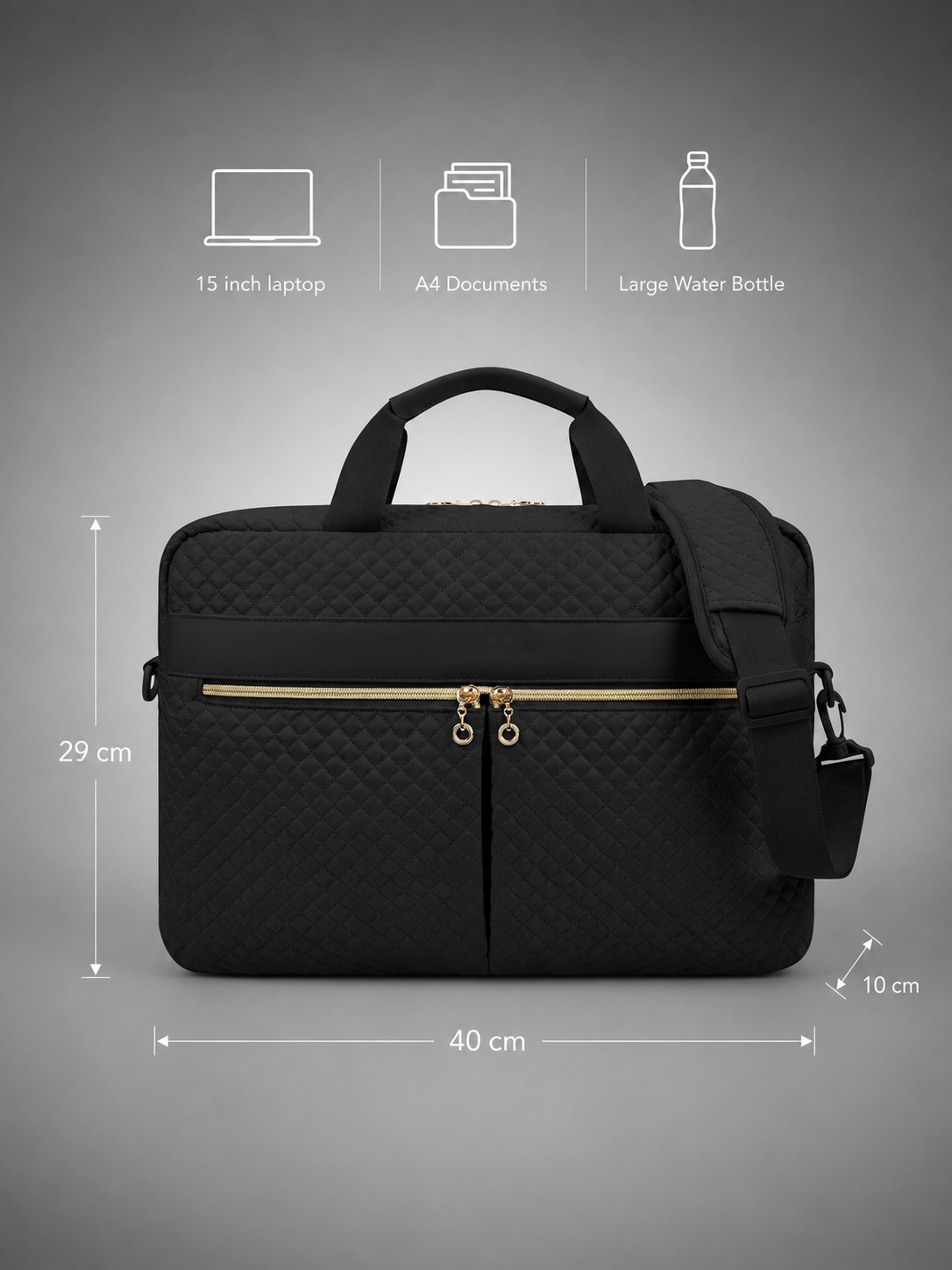 Quilted Laptop Bag with Front Zip Pockets