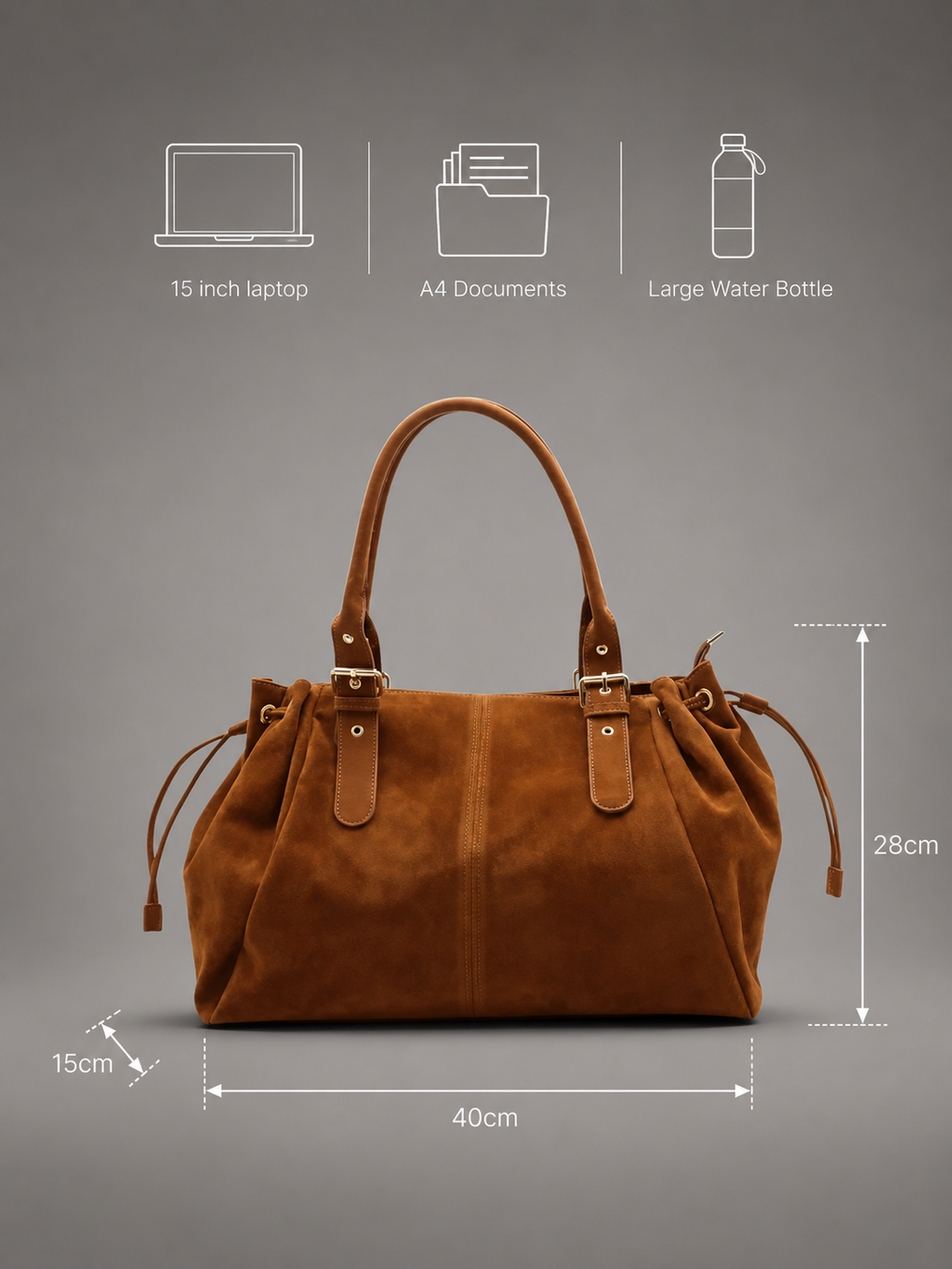 Structured Suede-Finish Tote with Side Cinches