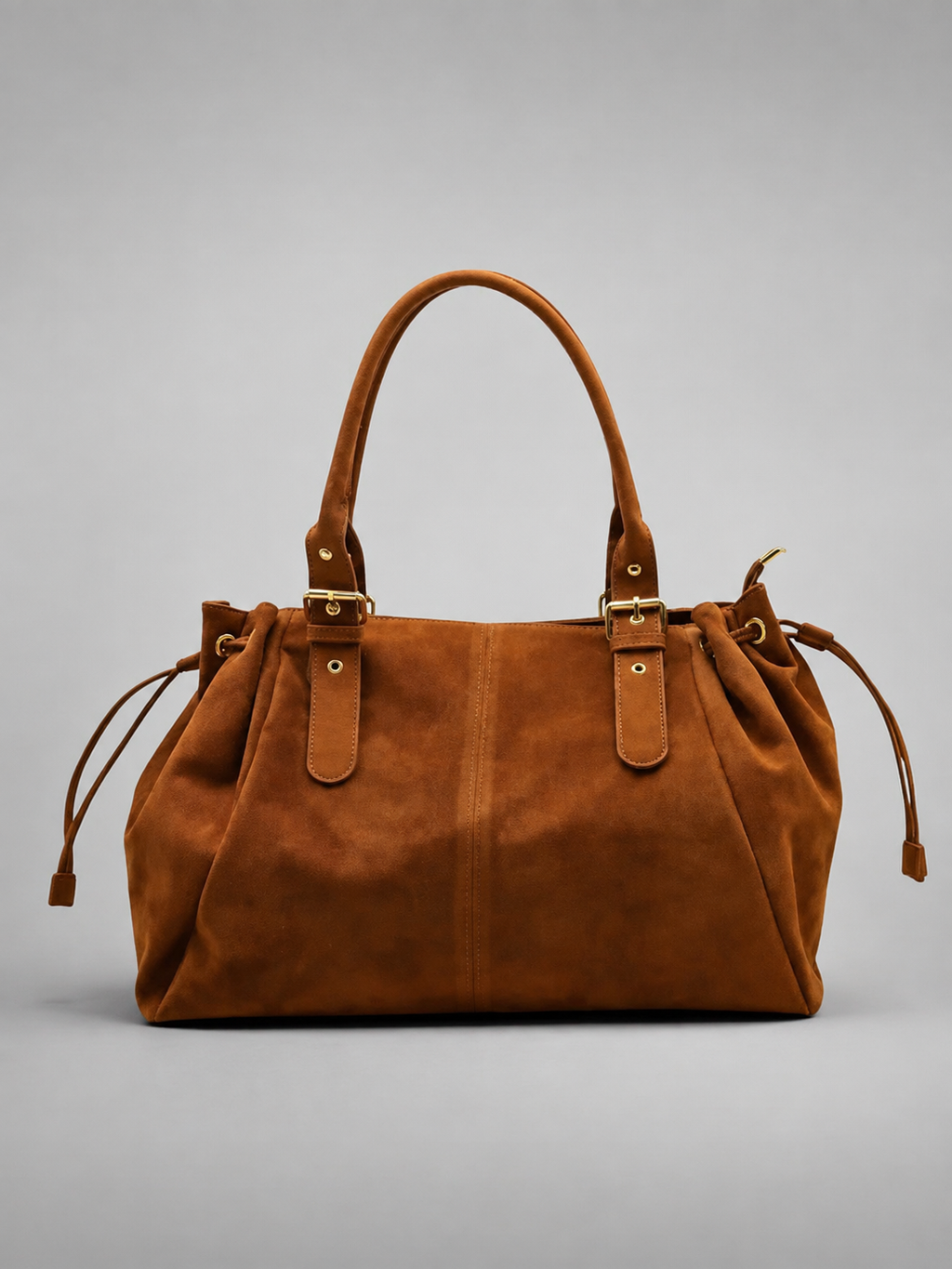 Structured Suede-Finish Tote with Side Cinches