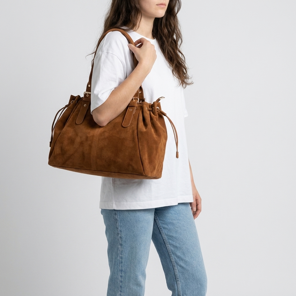 Structured Suede-Finish Tote with Side Cinches