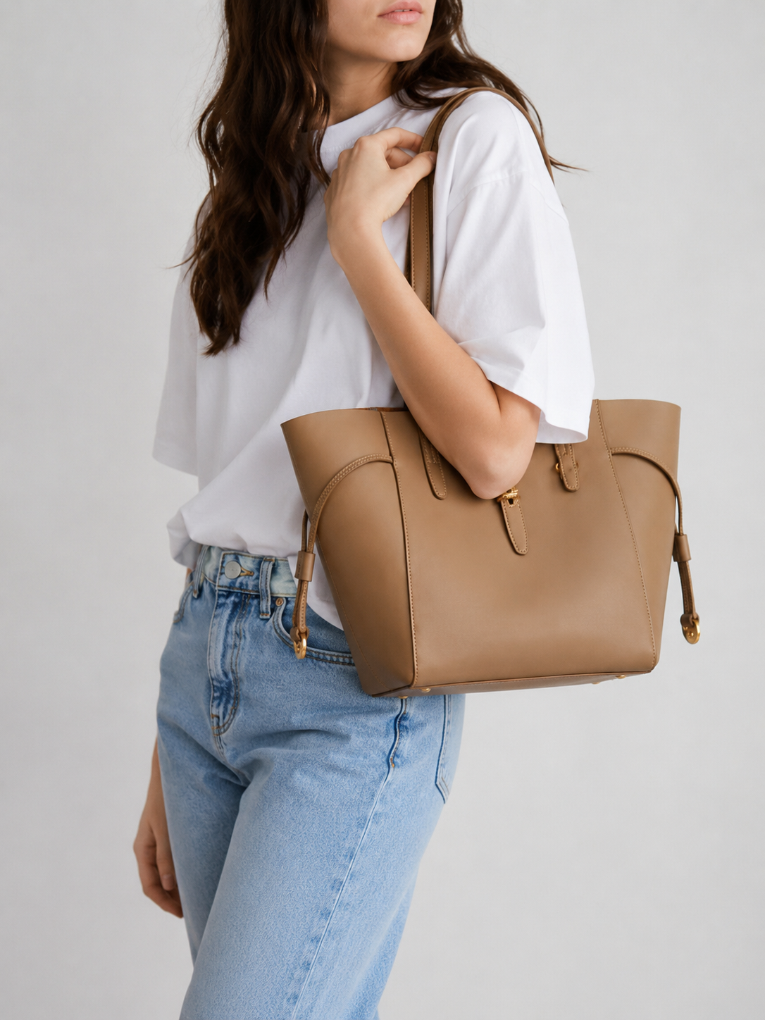 Winged Leather Tote with Removable Pouch