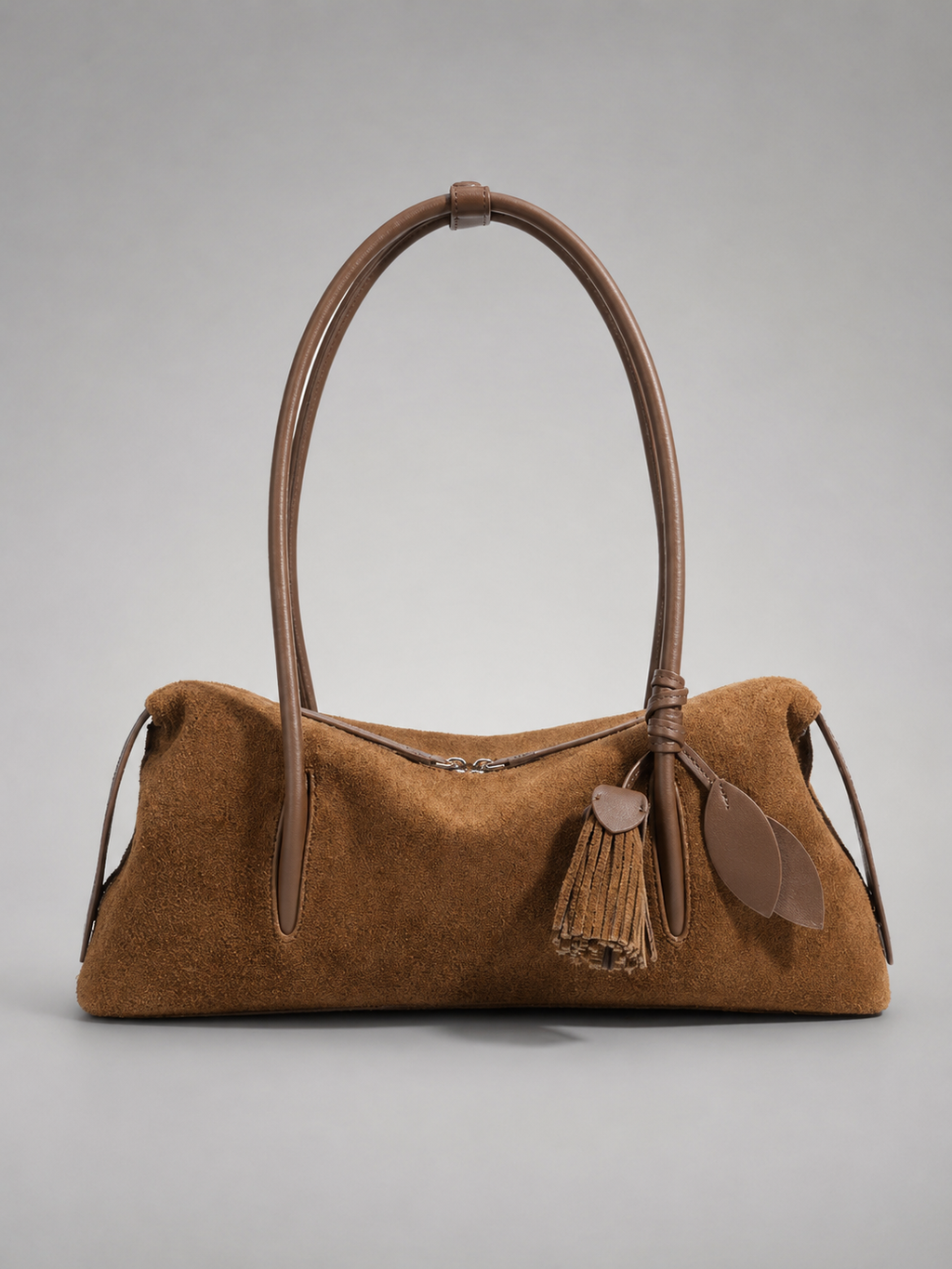 Suede and Leather Pillow Bag with Tassel