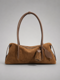 Suede and Leather Pillow Bag with Tassel