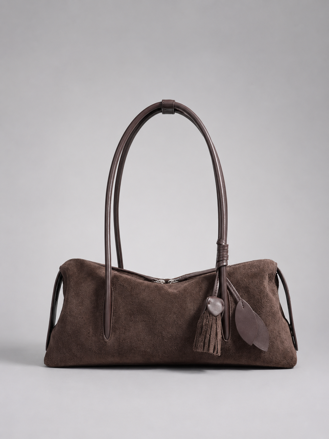 Suede and Leather Pillow Bag with Tassel