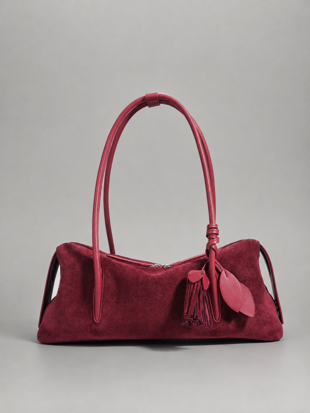 Suede and Leather Pillow Bag with Tassel