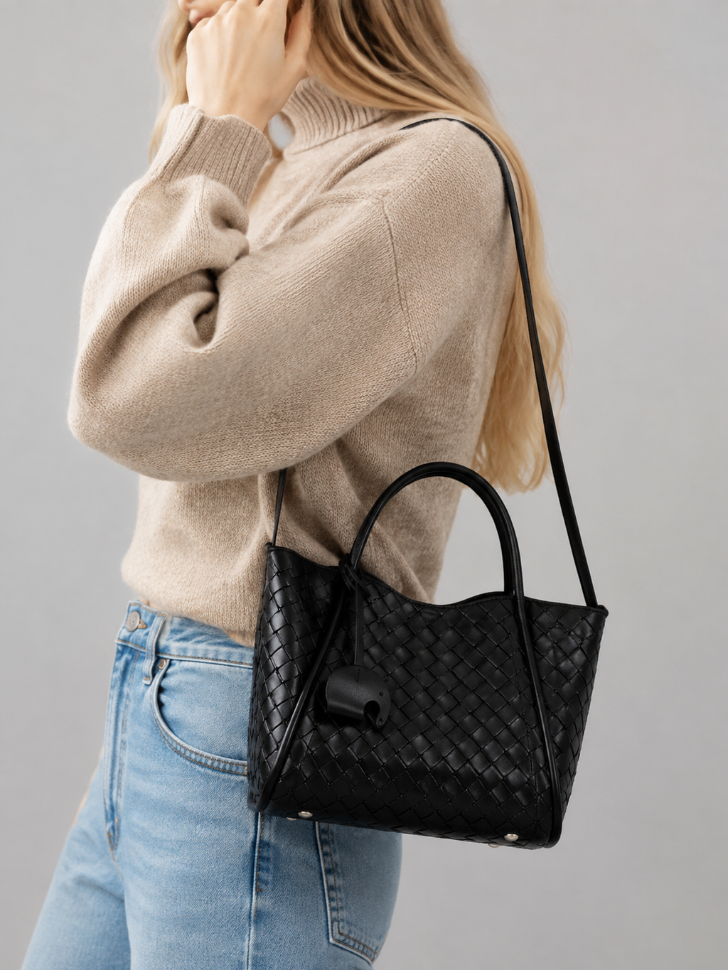 Woven Vegan Leather Mini Tote