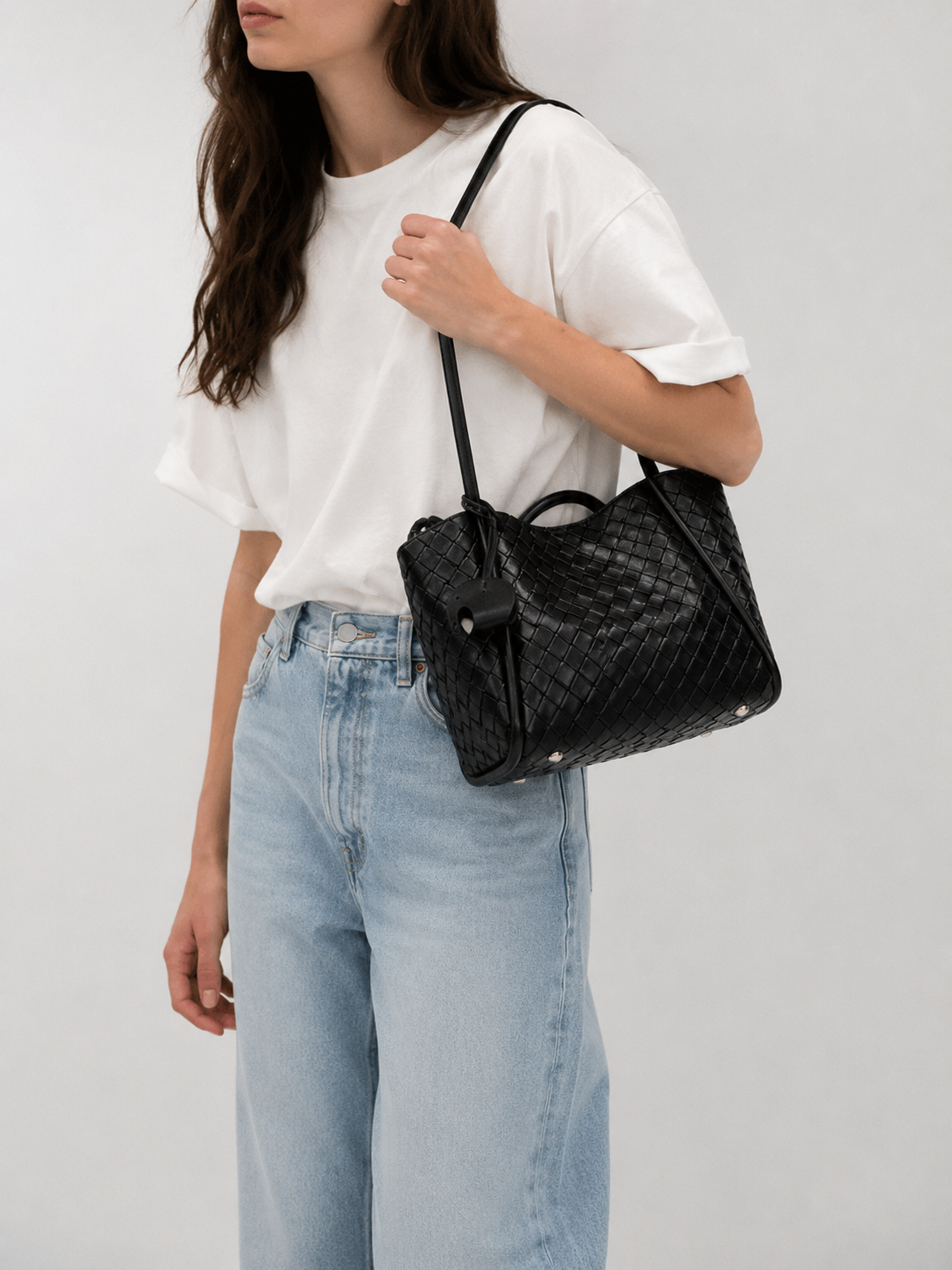 Woven Vegan Leather Mini Tote