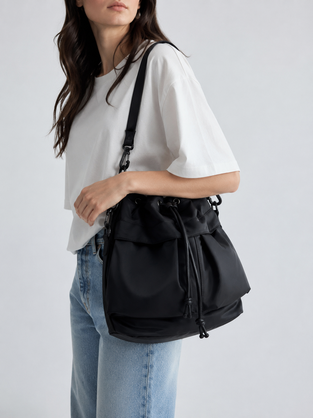 Nylon Drawstring Bucket Bag