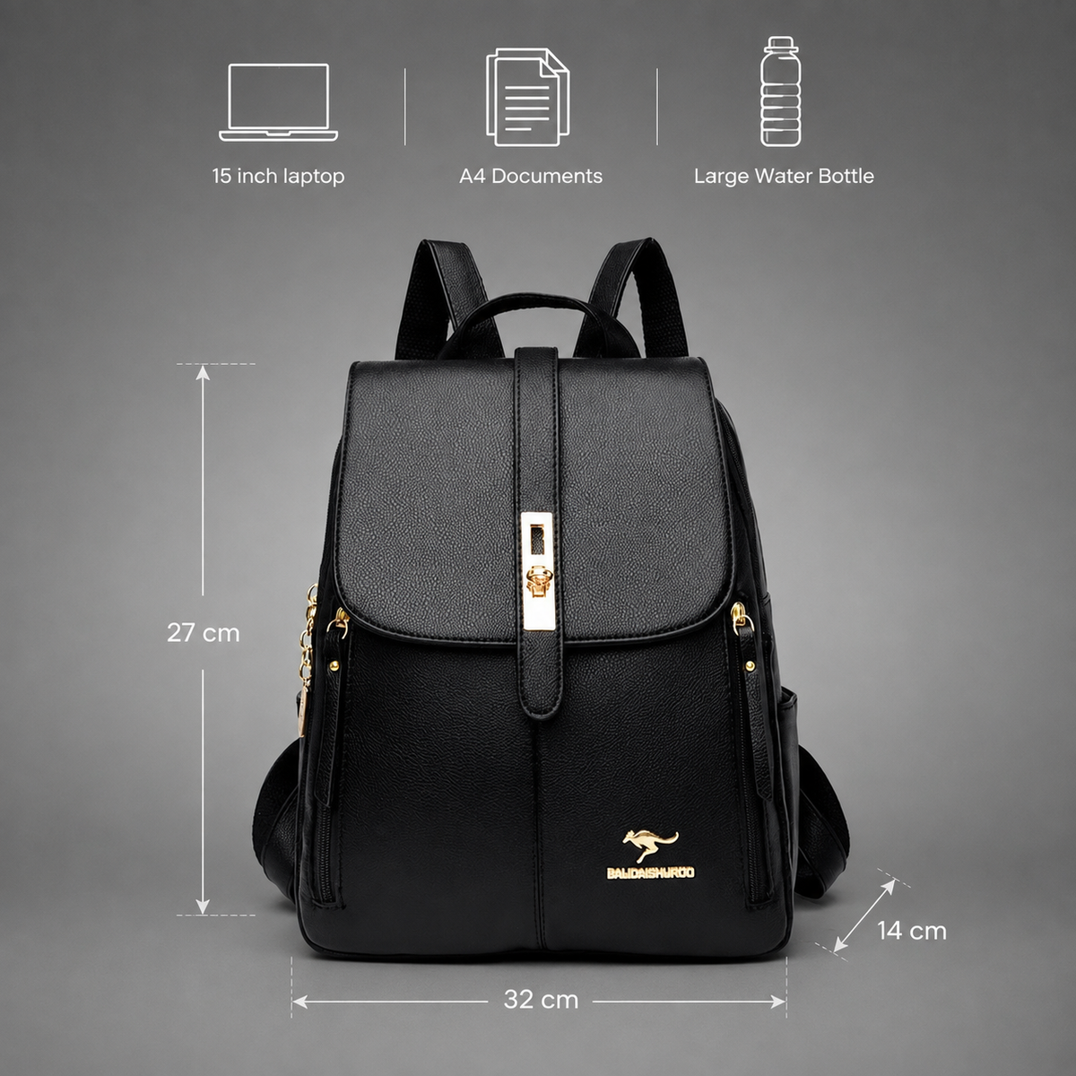 Structured Vegan Leather Backpack with Buckle Flap