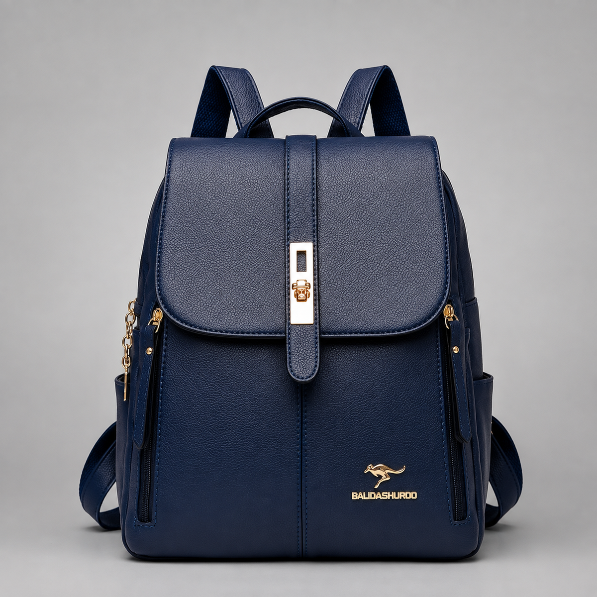 Structured Vegan Leather Backpack with Buckle Flap