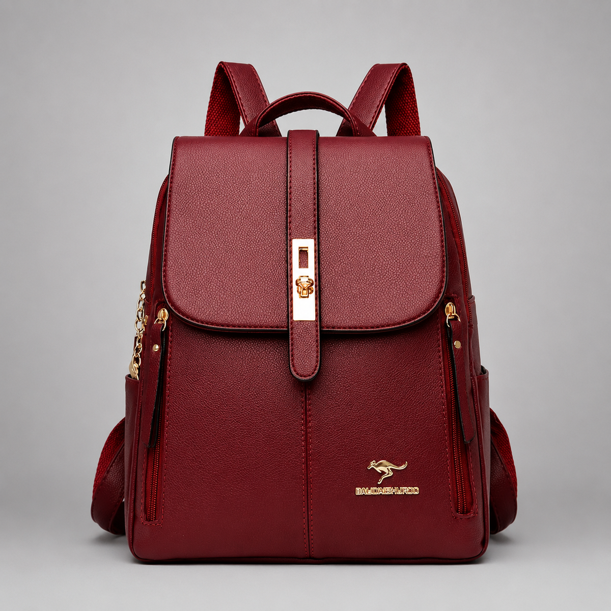 Structured Vegan Leather Backpack with Buckle Flap