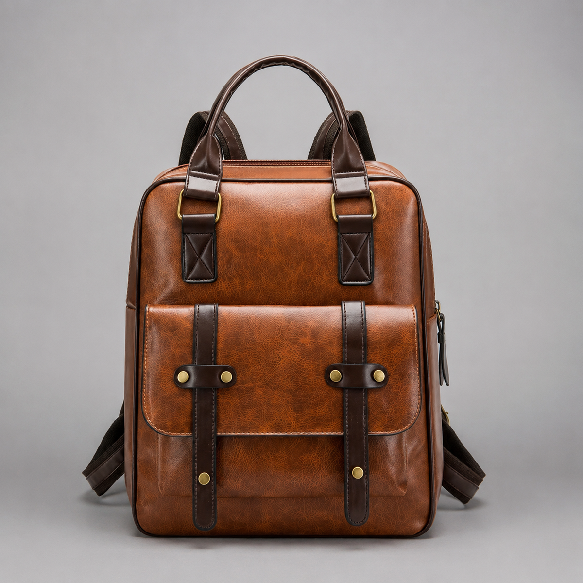 Vintage Vegan Leather Backpack with Buckle Flap