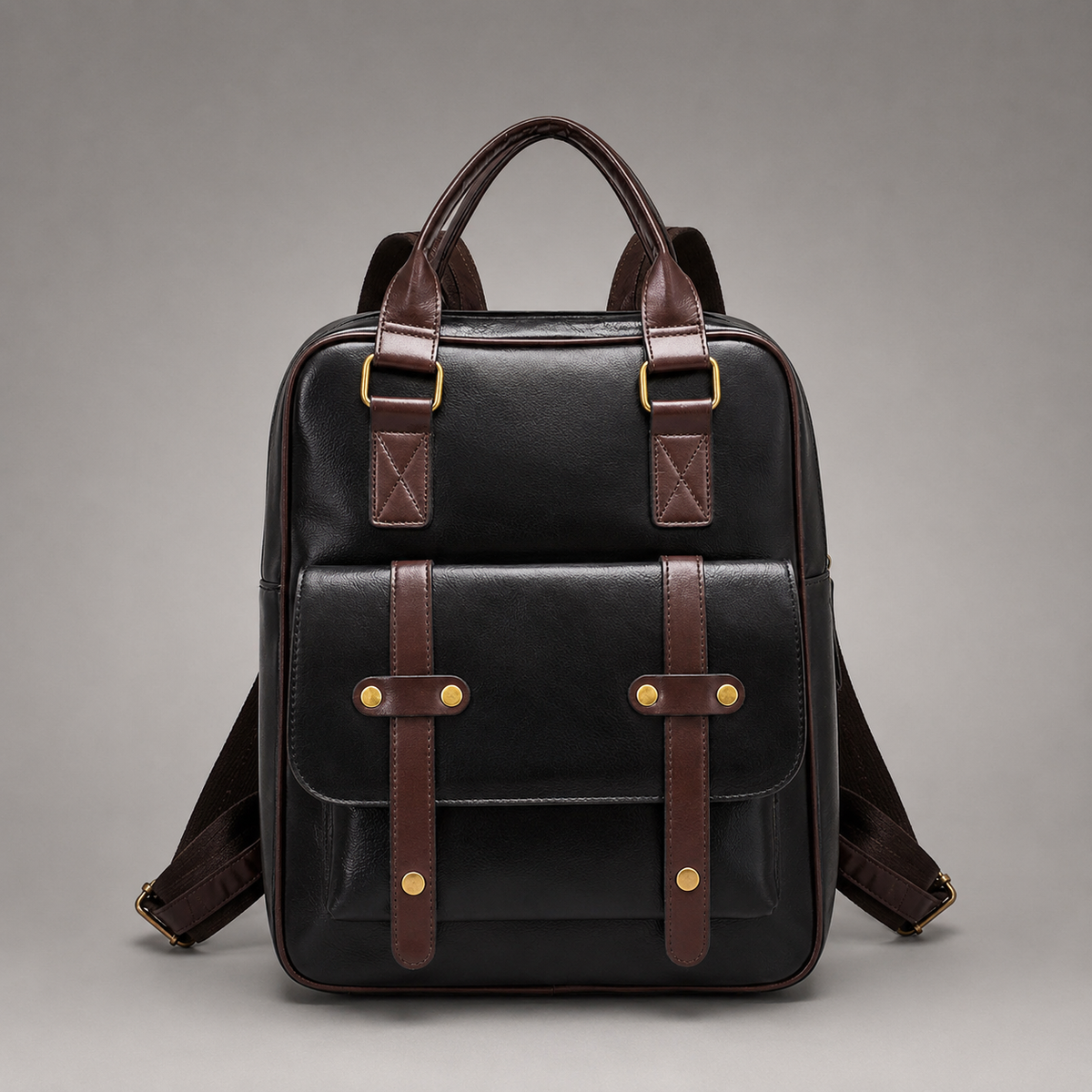 Vintage Vegan Leather Backpack with Buckle Flap