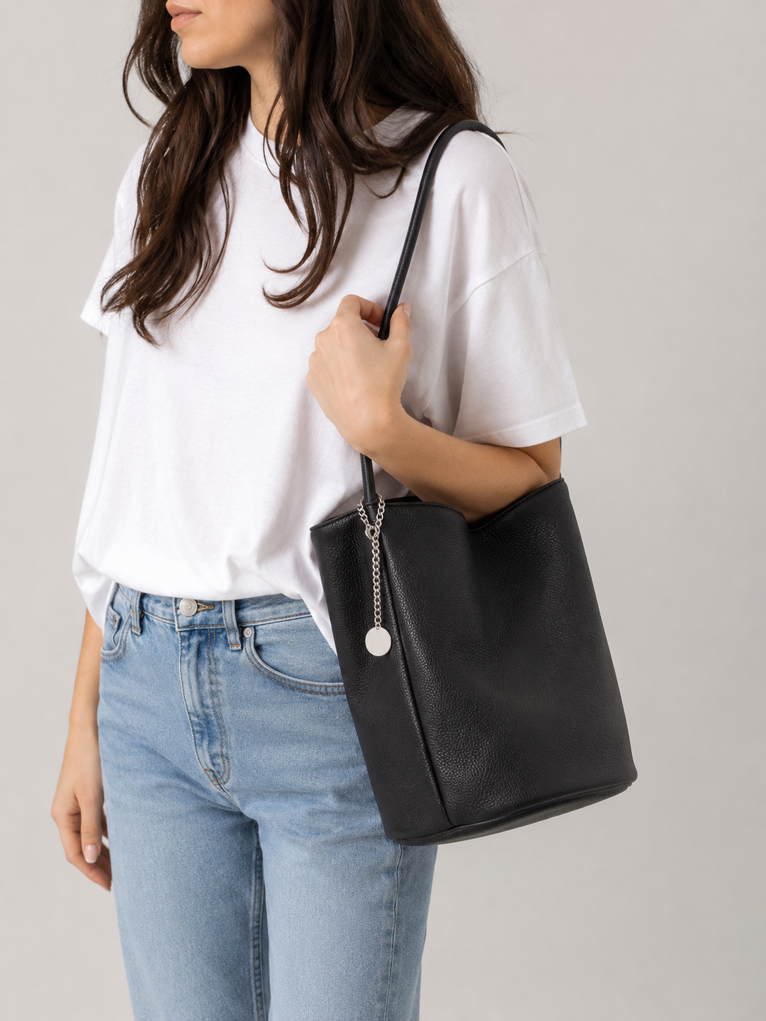 Cinched Vegan Leather Bucket Bag