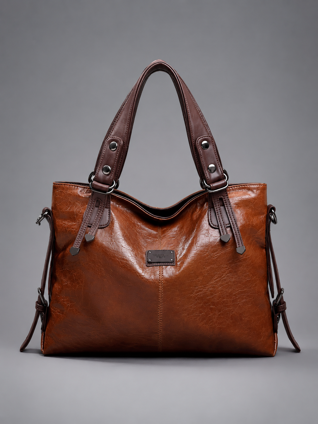 Soft Vegan Leather Tote with Belted Handles
